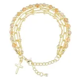 Cross Bracelet for Women, 3-Layer Crystal Bracelet with Paperclip Chain
