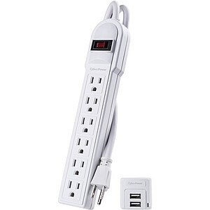CyberPower 6-Outlet Surge Protector with 2 USB-A Ports (White) $6.95