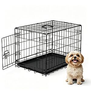 DUMOS Dog Crate, 30 Inch Medium Size Single Door Dog Cage with Plastic Leak-Proof Pan Tray, Folding Small Metal Wire Pet Kennel for Indoor, Outdoor, Travel $23.92