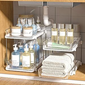 Delamu 2-Tier Multi-Purpose Bathroom Under Sink Organizers and Storage, Stackable Kitchen Pantry Organization White, 2 Pack $22.49