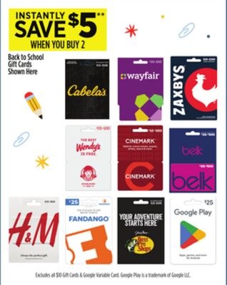 Dollar General - $5 off when you buy 2 select gift cards