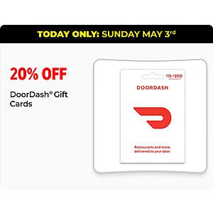 Dollar General, May 3rd only, 20% off DoorDash gift cards