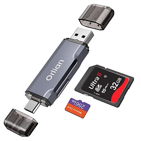 Dual Slot USB 3.0 SD Card Reader, Compatible with Laptops, iPhone 16/15, MacBook Android (Gray)