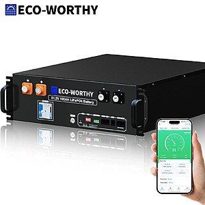 ECO-WORTHY 48V 100Ah LiFePO4 Lithium Battery w/ Bluetooth ( 5120Wh Server Rack) $600 + Free S/H