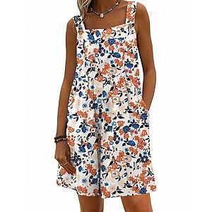 Ekouaer Rompers for Women Floral Overalls Short Jumpsuit Boho Vacation Outfits Travel Clothes Floral Orange M $9.99