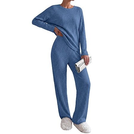 Ekouaer Womens Lounge Sets Long Sleeve Casual Pajama Fall Sleepwear Pockets