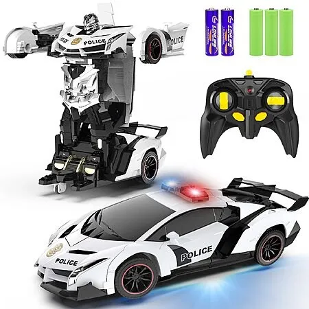 FDJ 1:18 Scale Transforming Remote Control Police Car to Robot Toy w/ Flashing Lights