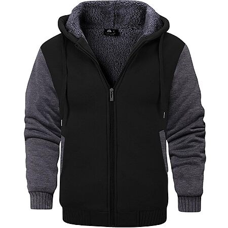 GEEK LIGHTING Men's Fleece-Lined Full-Zip Hoodie Sweatshirt (Black/Gray, Y-black Blue Gray)