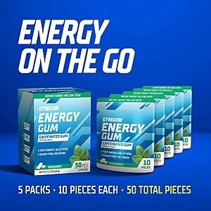 GYMGUM Caffeine Energy Gum, 50mg Caffeine & L-Theanine, Spearmint 50 Ct $9.49