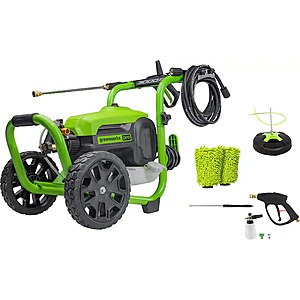Greenworks - Electric Pressure Washer up to 3000 PSI at 2.0 GPM Combo Kit with short gun, mitts, and 15" surface cleaner - Green $239.99