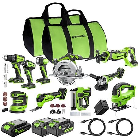 Greenworks 24V Brushless 10PC TOOL, Drill+Impact Driver+Circular Saw+Recip Saw+Jig…