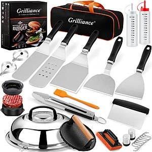 Grilliance 27pcs Griddle Accessories Kit for Blackstone Enlarged Spatula Gift Set with Basting Cover，Burger Press Patty Maker for Outdoor BBQ $28.99