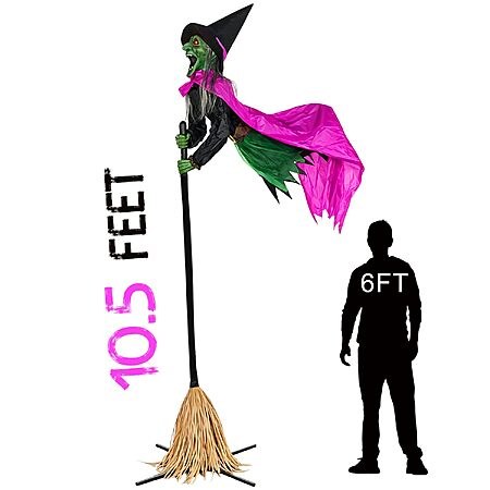 Halloween Decorations Outdoor – 10.5FT Animated Hovering Witch Animatronics with Sound & Fo…