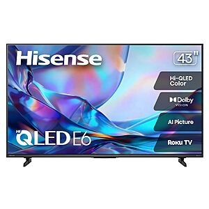Hisense 43" Class E6SR Series Hi-QLED 4K UHD Smart Roku TV (43E6SR, 2026) $247.99