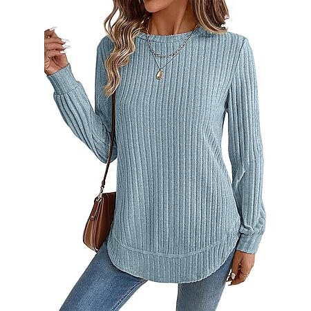 JUSTFASHIONNOW Women’s Long Sleeve Tunic Top $4.79 – Crew Neck, Curved Hem & Loose Fit