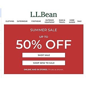 L.L. Bean Up to 50% Off Summer Sale Online and Instore