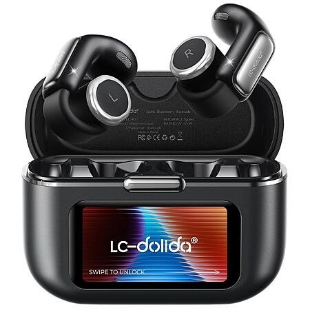 LC-dolida Open-Ear Wireless Earbuds with Smart LED Display Case, Clip On Earbuds