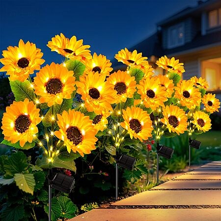 LETMY Solar Sunflower Lights Outdoor, 4 Pack, 24 Flowers $17.99 AC