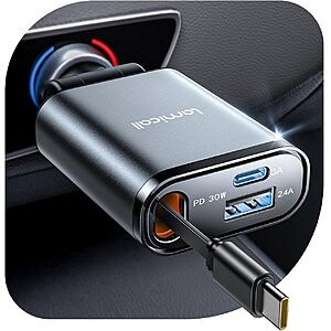 Lamicall 57W USB C 3-in-1 Retractable Car Charger $7.99 + Free Shipping w/ Prime or orders $35+