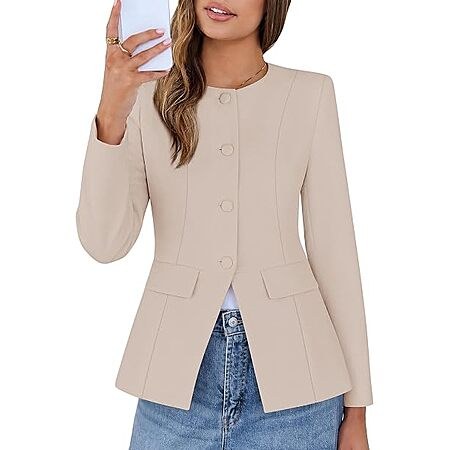 Lazysmile Women's Lined Crewneck Button Down Blazer (Various)