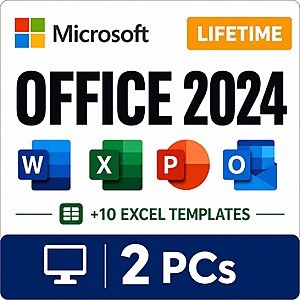 Lifetime Microsoft Office 2024 (Windows, Instant Delivery, 2 PC) + 10 Excel Templates $10