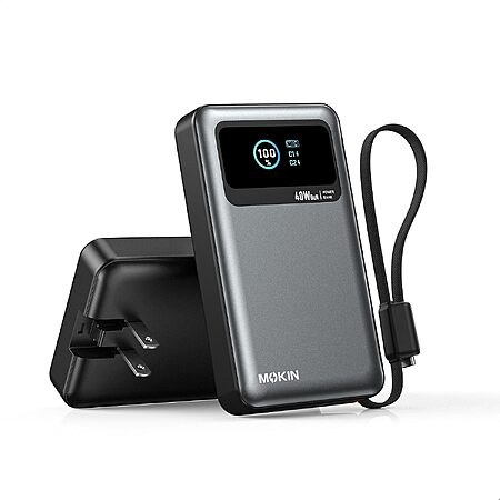 MOKiN 3-in-1 10000mAh 40W Portable Charger w/ Built-In USB-C Cable & LCD Display