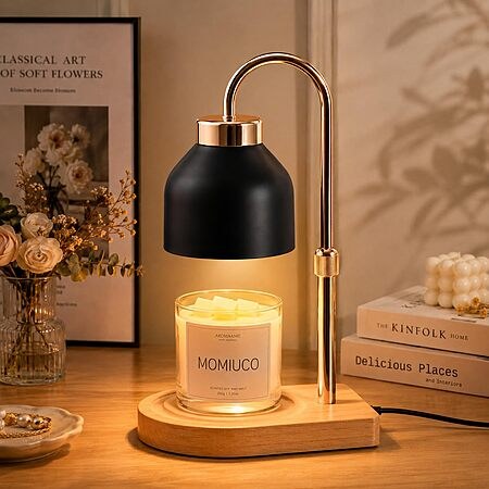 MONUYCO Adjustable Height Black Glass Candle Warmer Lamp w/ Timer & Dimmer