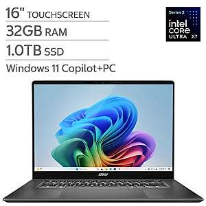 MSI Prestige 16 AI+ Laptop: 16" 2.8K 120Hz OLED Touch, Core Ultra X7-358H, 32GB LPDDR5X, 1TB Gen4 SSD, Win11H @ $1400 + F/S