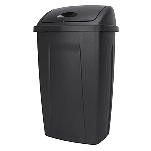 Mainstays Kitchen Trash Can, 13 Gallon Plastic Garbage Bin with Swing Top Lid, Black