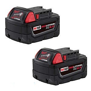 Milwaukee  M18™ REDLITHIUM™ XC 5.0Ah Extended Capacity Battery Pack (2 Piece) 48-11-1852 $117