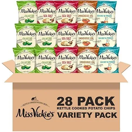 Miss Vickie's Kettle Cooked Potato Chips, Variety Pack, 1.375 Ounce (Pack of 28)~