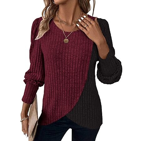 MixShe Women's Asymmetrical Lightweight Long Sleeve Color Block Sweater  (Various)