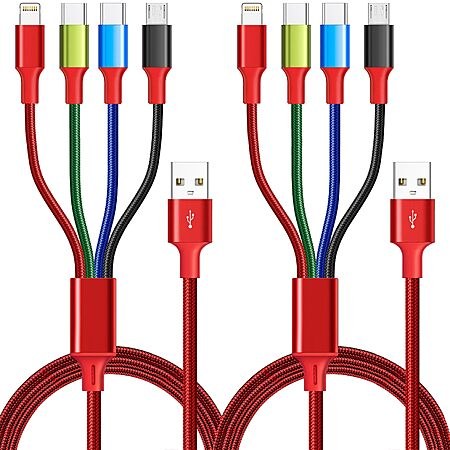 Multi Charging Cable 4ft 2Pack 4 in 1 Charger Cord,Dual Tyep-C Rapid Cable