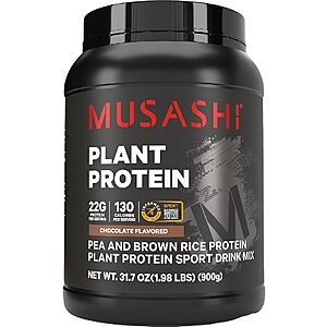 Musashi Plant Protein Powder, Chocolate, 900g (1.98 lb), Pea, Brown Rice and Chia Protein Blend with BCAAs & L-Glutamine, 23g Protein, 130 Calories per Serving $15.2