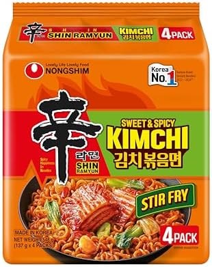 Nongshim Shin Ramyun Kimchi Stir Fry, Instant Ramen, 4.83 Oz (Pack of 4) Sweet and Spicy…