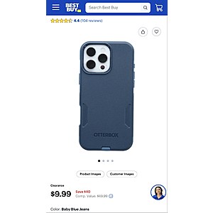 OtterBox - Commuter Series Hard Shell for MagSafe for Apple iPhone 16 Pro Max - Baby Blue Jeans  $9.99