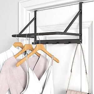 Over The Door Clothes Hanger, Metal Clothes Rack for Door with 5 Hooks, Fits Door Up to 1.97", Black - Free Shipping w/Amazon Prime or Orders Over $35 - $12.99