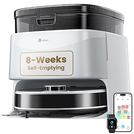 PRIME MEMBERS: Lefant Robot Vacuum and Mop, 12000Pa Suction, Multifunctional Dock with Hot…