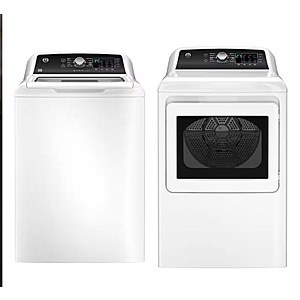 Package - GE - 4.5 Cu. Ft. Top Load Washer with Water Level Control, Deep Fill, Quick Wash, and Glass Lid and 7.4 Cu. Ft. Front Load Electric Dryer with Sensor Dry $1049.98 Bestbuy