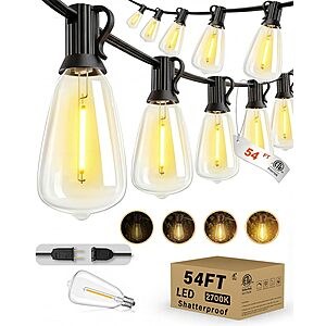 Pesken Outdoor String Lights, 54FT(15+1) ST38 Patio Lights $13.29