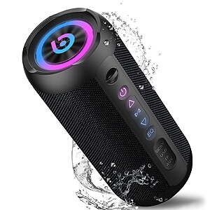 Portable Bluetooth Speaker IPX7 Waterproof, 30W Loud Sound, BT 5.4, LED Lights, Wireless Stereo Pairing $14