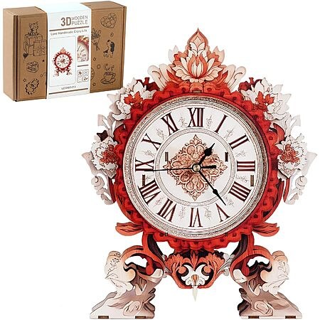 Prime: 25-Piece 11.8" Rnfinewow 3D Wooden Flame Flower Working Clock Puzzle Kit