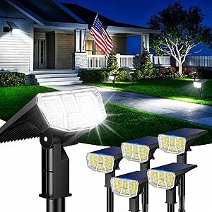 Prime Members: (6 Pack) LETMY 104 LED Solar Spot Lights Outdoor, 6500K, IP65 Waterproof, 2000mAh Large Battery $19.49