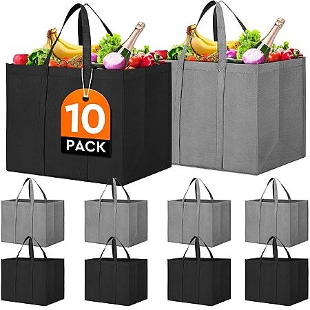 Prime Members: 10-Pack WISELIFE Large Foldable Reusable Grocery Tote Bags