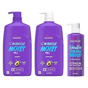 Prime Members: 3-Pack 68.4-Ounce Aussie Miracle Moist Shampoo, Conditioner & 3 Minute Miracle Deep Conditioner w/ Avocado & Jojoba Oil $17.85 + Free Shipping