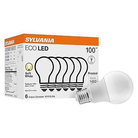 Prime Members: 6-Pack Sylvania ECO LED A19 Light Bulb (100W Equivalent, 2700K Soft White)