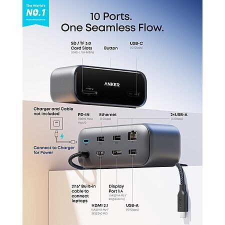 Prime Members: Anker USB C Hub Docking Station with Dual Monitor Support Dual 2K @240Hz…