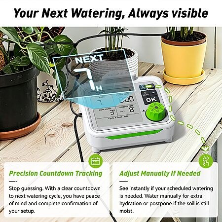 RAINPOINT Large Display Automatic Plant Waterer Indoor for Pot Plant,Cycle & Soak Mode Vacation Self Watering Drip Irrigation System Device Kit $17.76