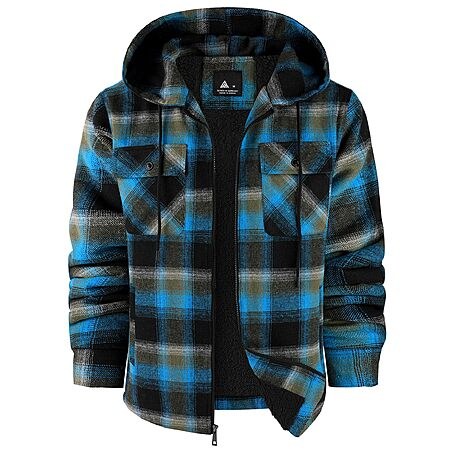 SCODI Mens Flannel Hooded Jacket Fleece Sherpa Lined Zip Up Plaid Hoodies