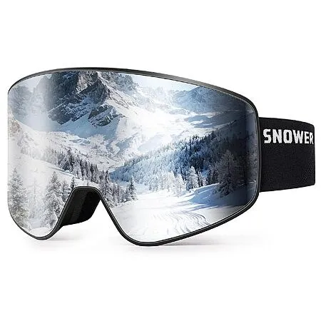 SNOWER OTG Magnetic Interchangeable Lens Ski Goggles (Black/Silver)